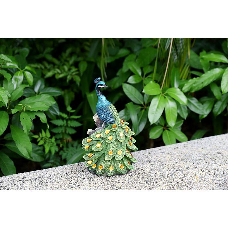 Image 2 Quills 12"H Multi-Color Outdoor Peacock Statue w/ Spotlight more views