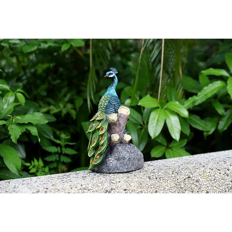 Image 4 Quills 12"H Multi-Color Outdoor Peacock Statue w/ Spotlight more views