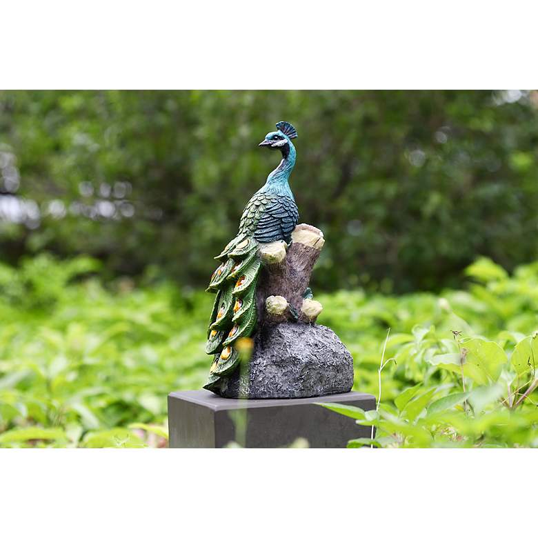 Image 5 Quills 12"H Multi-Color Outdoor Peacock Statue w/ Spotlight more views