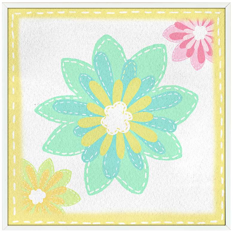 Image 1 Quilted Aqua Flower 10 1/2 inch Square Giclee Wall Art