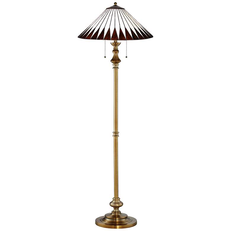 Image 1 Quince Feather Shade Satin Brass Floor Lamp