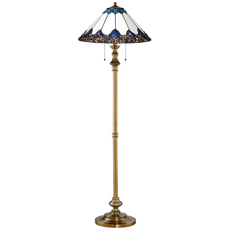 Image 1 Quince River Stone Shade Satin Brass Floor Lamp