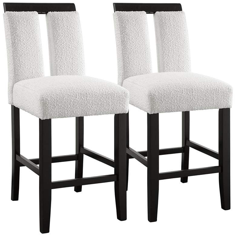 Image 2 Quincie 27" White Boucle Fabric Counter Stools Set of 2