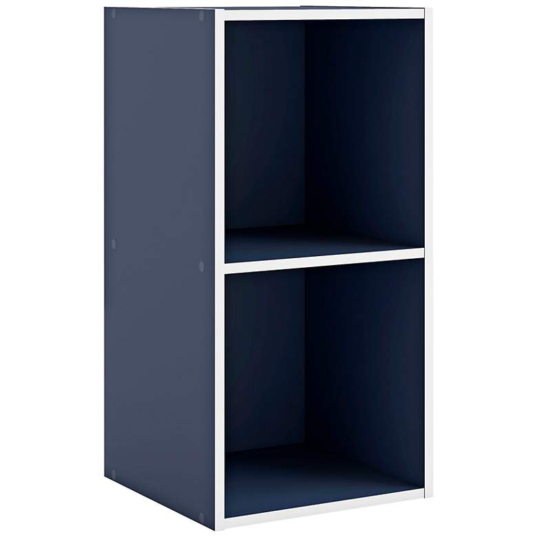 Image 1 Quincy 12" Wide Blue Wood 2-Shelf Slim Stackable Bookcase