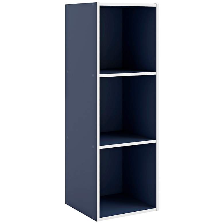 Image 1 Quincy 12" Wide Blue Wood 3-Shelf Slim Stackable Bookcase
