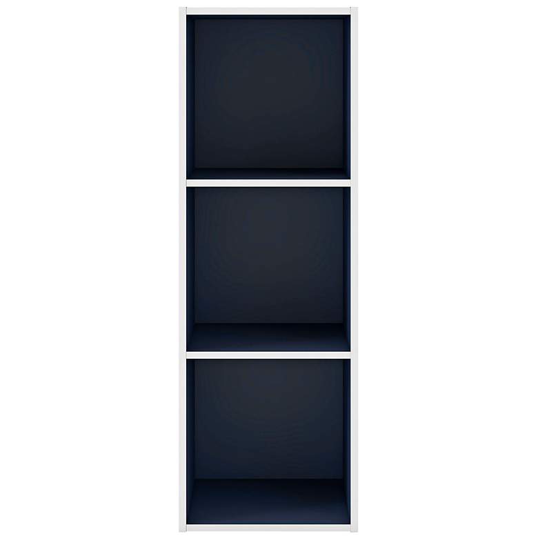 Image 2 Quincy 12" Wide Blue Wood 3-Shelf Slim Stackable Bookcase more views