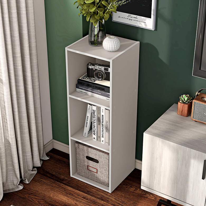 Image 1 Quincy 12" Wide Greige Wood 3-Shelf Slim Stackable Bookcase