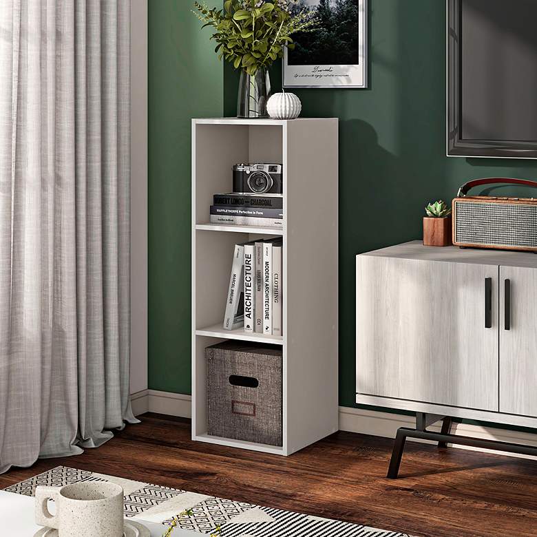 Image 5 Quincy 12" Wide Greige Wood 3-Shelf Slim Stackable Bookcase more views