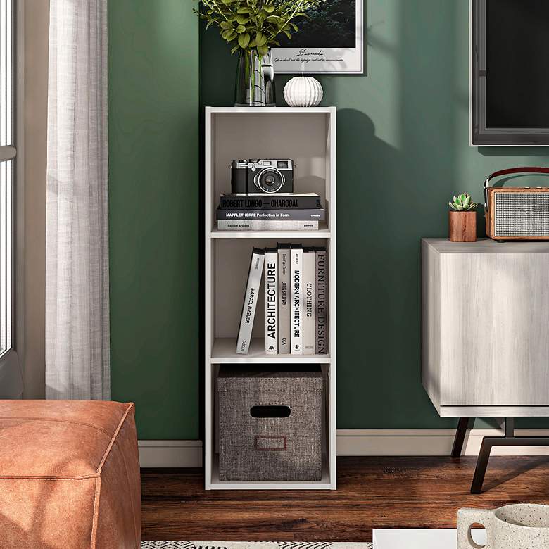 Image 6 Quincy 12" Wide Greige Wood 3-Shelf Slim Stackable Bookcase more views