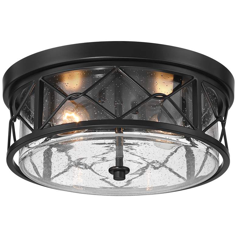 Image 2 Quincy 14" Wide Black Round 2-Light Ceiling Light