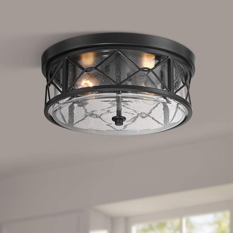 Image 1 Quincy 14" Wide Black Round 2-Light Ceiling Light