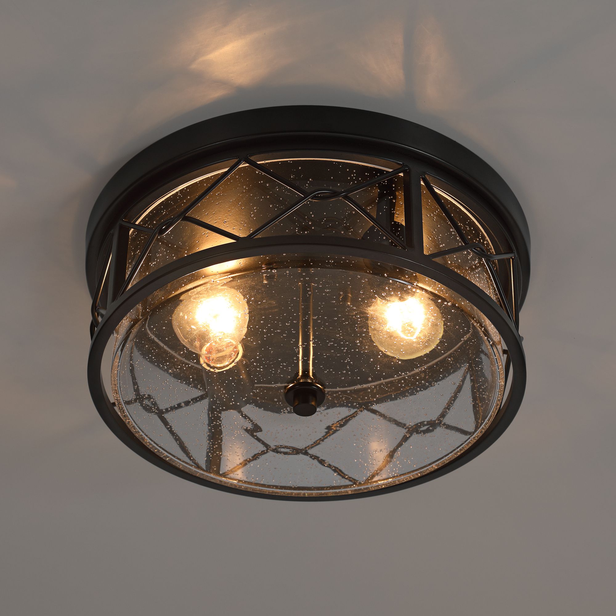 Quincy 14" Wide Black Round 2-Light Ceiling Light