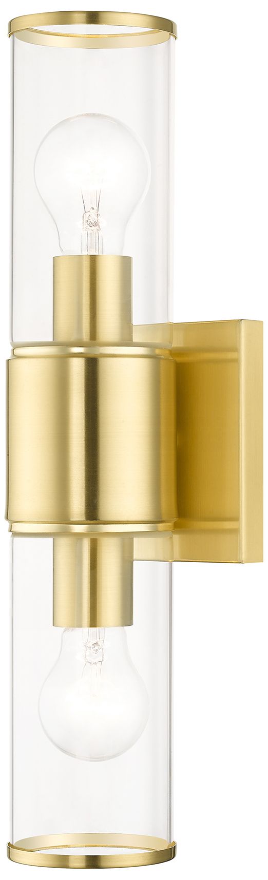 Quincy 16" High Satin Brass and Clear Glass 2-Light Wall Sconce