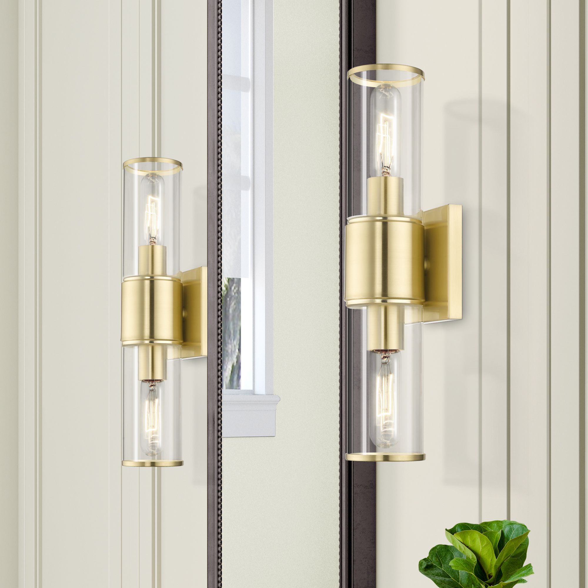 Quincy 16" High Satin Brass and Clear Glass 2-Light Wall Sconce