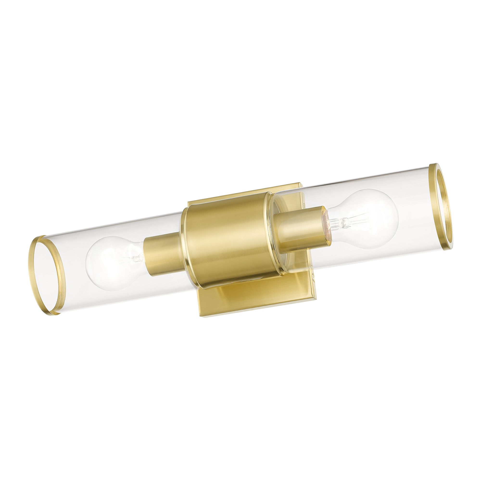 Quincy 16" High Satin Brass and Clear Glass 2-Light Wall Sconce