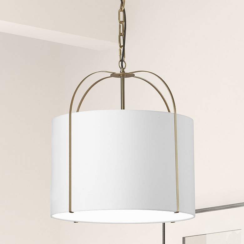Image 1 Quincy 18" Wide Gold Pendant Light with White Fabric Shade