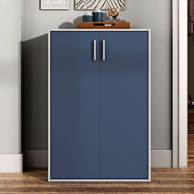 Image 1 Quincy 23 1/2" Wide Blue Wood 2-Door Stackable Bookcase