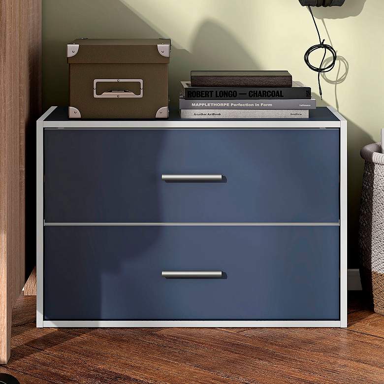 Image 1 Quincy 23 1/2" Wide Blue Wood 2-Drawer Stackable Bookcase