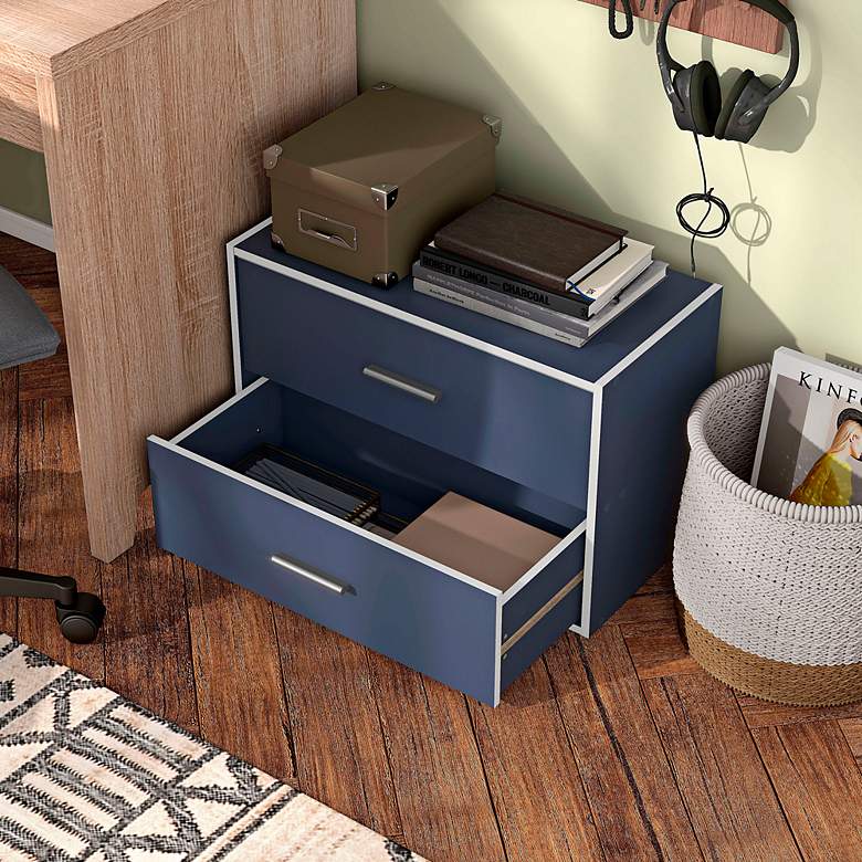 Image 5 Quincy 23 1/2" Wide Blue Wood 2-Drawer Stackable Bookcase more views