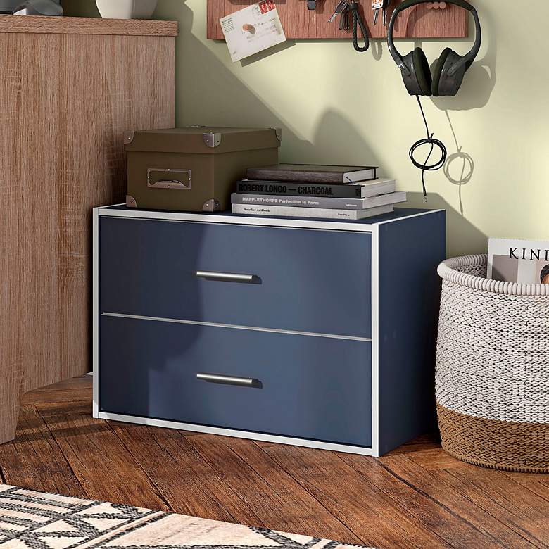 Image 6 Quincy 23 1/2" Wide Blue Wood 2-Drawer Stackable Bookcase more views