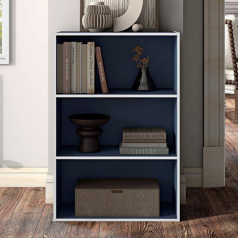 Image 1 Quincy 23 1/2" Wide Blue Wood 3-Shelf Stackable Bookcase