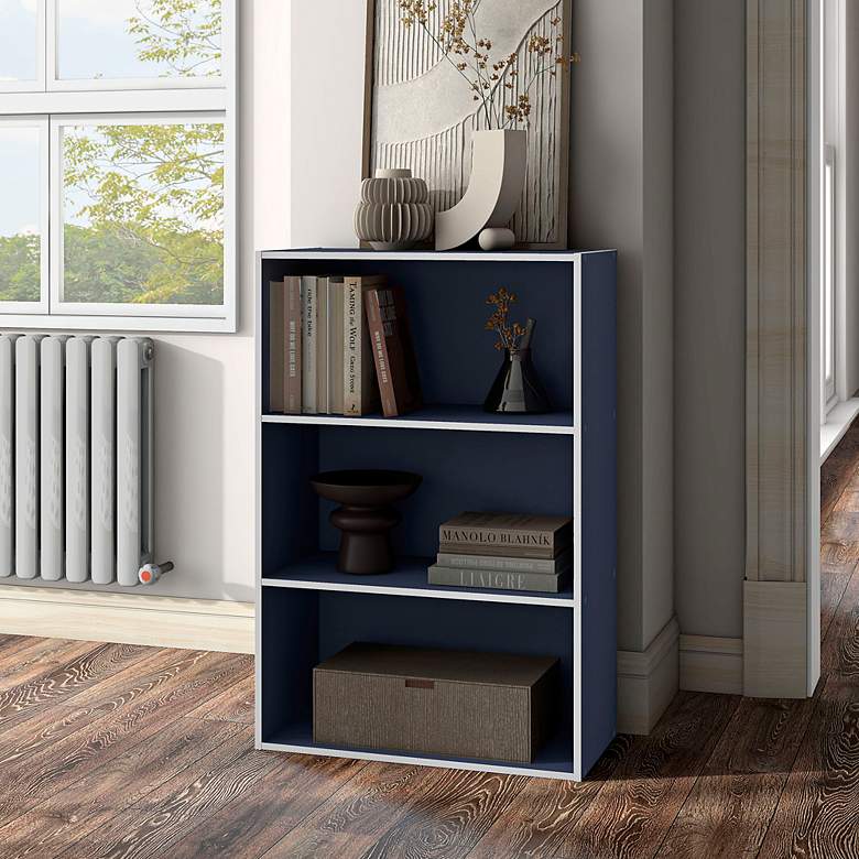 Image 5 Quincy 23 1/2" Wide Blue Wood 3-Shelf Stackable Bookcase more views