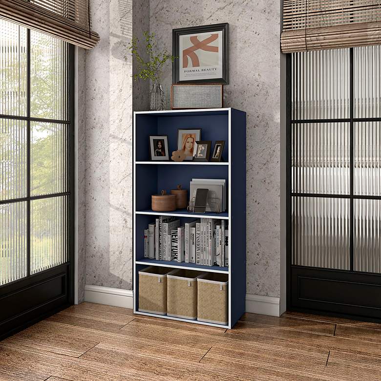 Image 4 Quincy 23 1/2" Wide Blue Wood 4-Shelf Stackable Bookcase more views