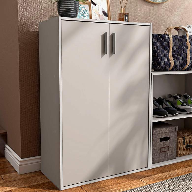 Image 1 Quincy 23 1/2" Wide Greige Wood 2-Door Stackable Bookcase