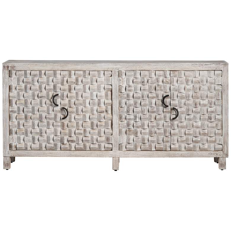 Image 1 Quincy 71" Wide White-Washed Wooden 4-Door Sideboard