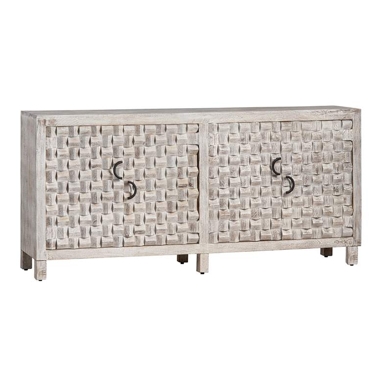 Image 2 Quincy 71" Wide White-Washed Wooden 4-Door Sideboard more views