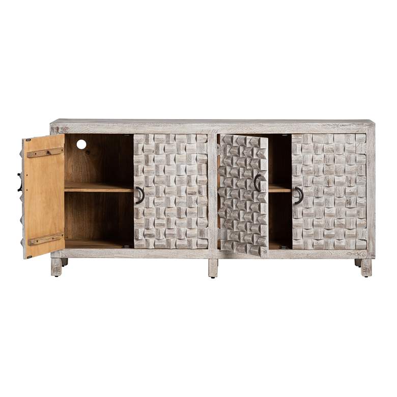 Image 3 Quincy 71" Wide White-Washed Wooden 4-Door Sideboard more views