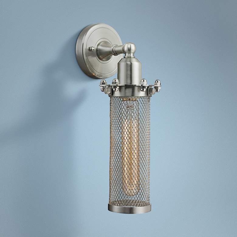 Image 1 Quincy Hall 12" High Satin Brushed Nickel T Wall Sconce