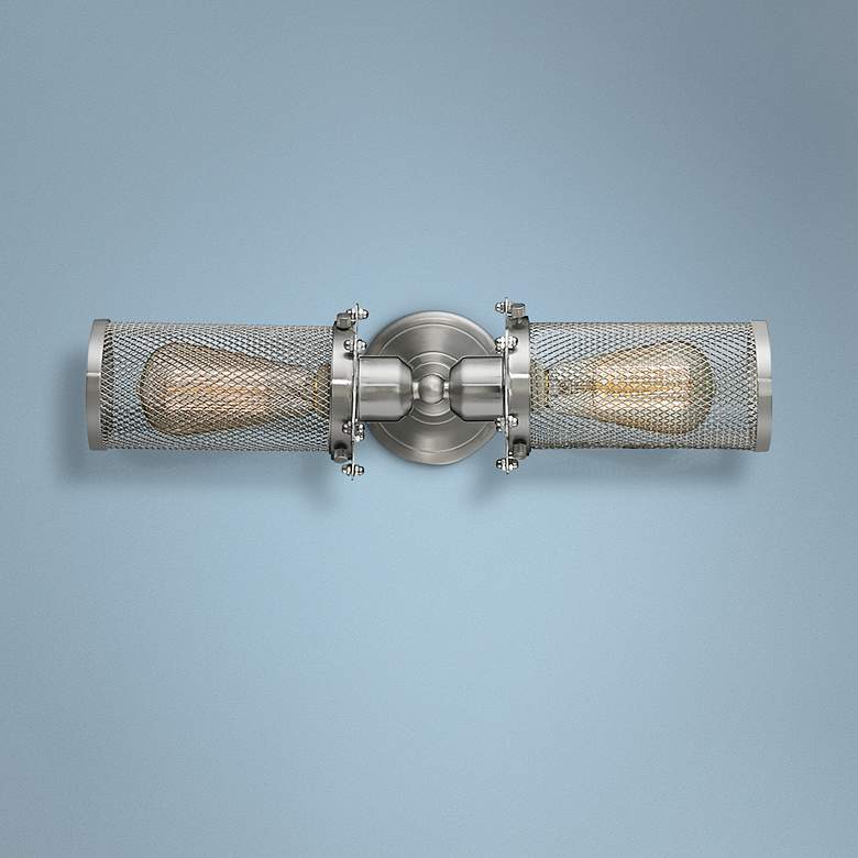Image 1 Quincy Hall 4"H Satin Nickel 2-Light A Bowtie Wall Sconce