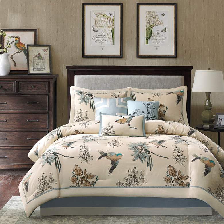 Image 2 Quincy Khaki Print Cotton Twill Queen 7-Piece Comforter Set