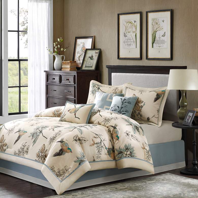 Image 1 Quincy Khaki Print Cotton Twill Queen 7-Piece Comforter Set