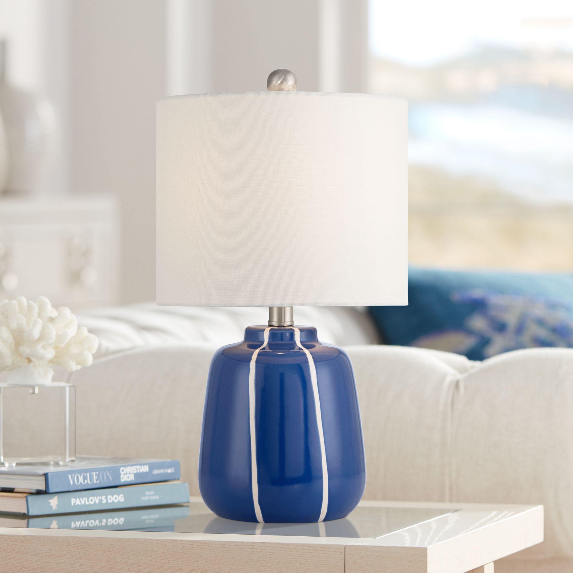 Quinn 18" High Blue and White Ceramic Table Lamp with Dimmer