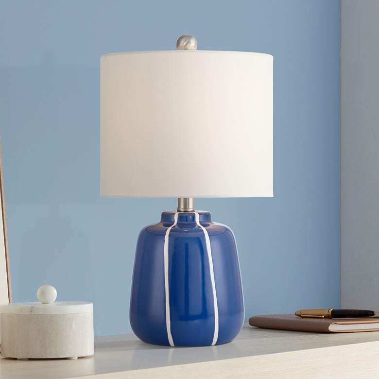 Image 2 Quinn 18" High Blue and White Ceramic Table Lamp