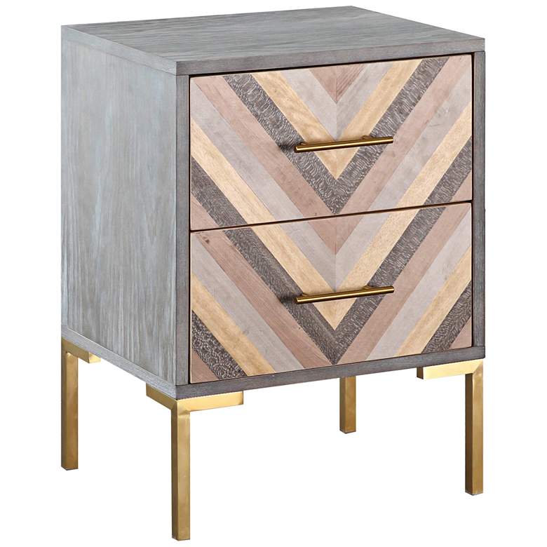 Image 1 Quinn 19" Wide Wood and Brushed Gold 2-Drawer Side Table