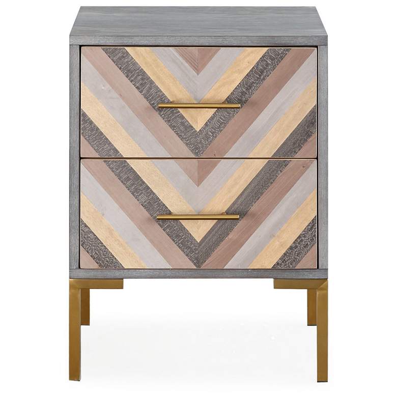 Image 2 Quinn 19" Wide Wood and Brushed Gold 2-Drawer Side Table more views