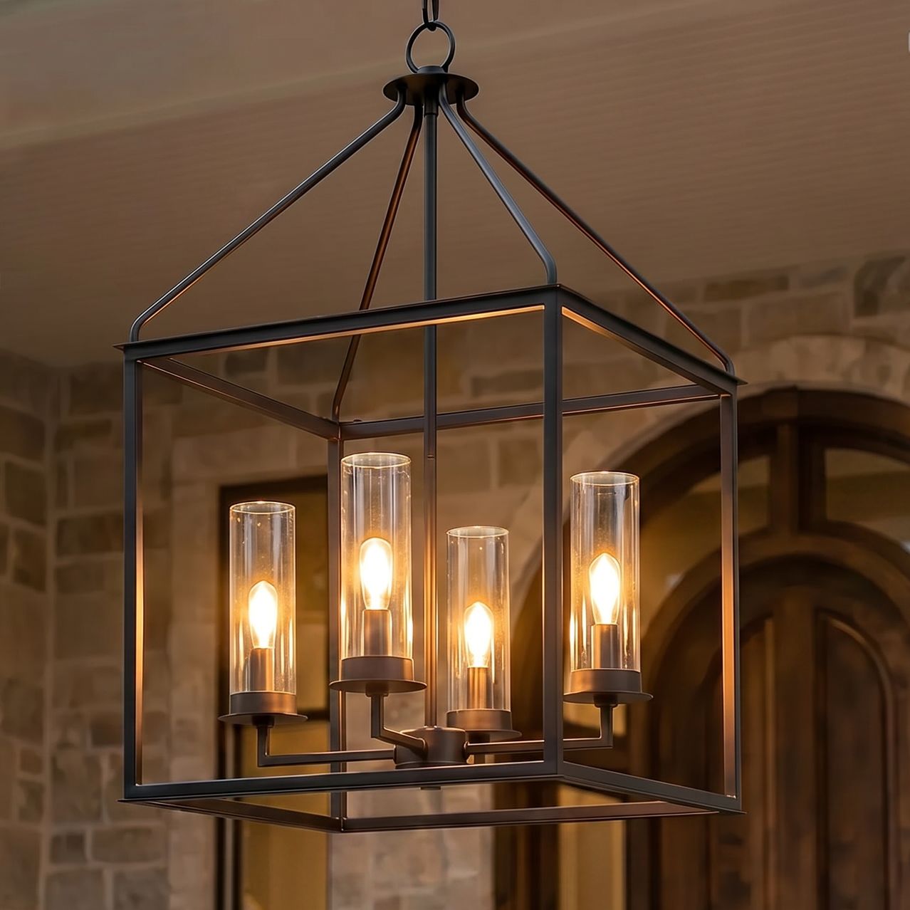 Quinn 29" High Black Rustic Modern 4-Light Outdoor Hanging Light in scene