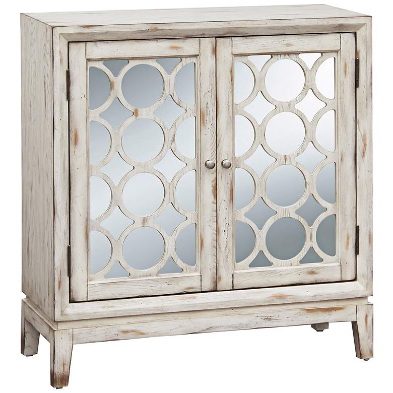 Image 1 Quinn 34 inch High Distressed White Mirrored Hall Chest