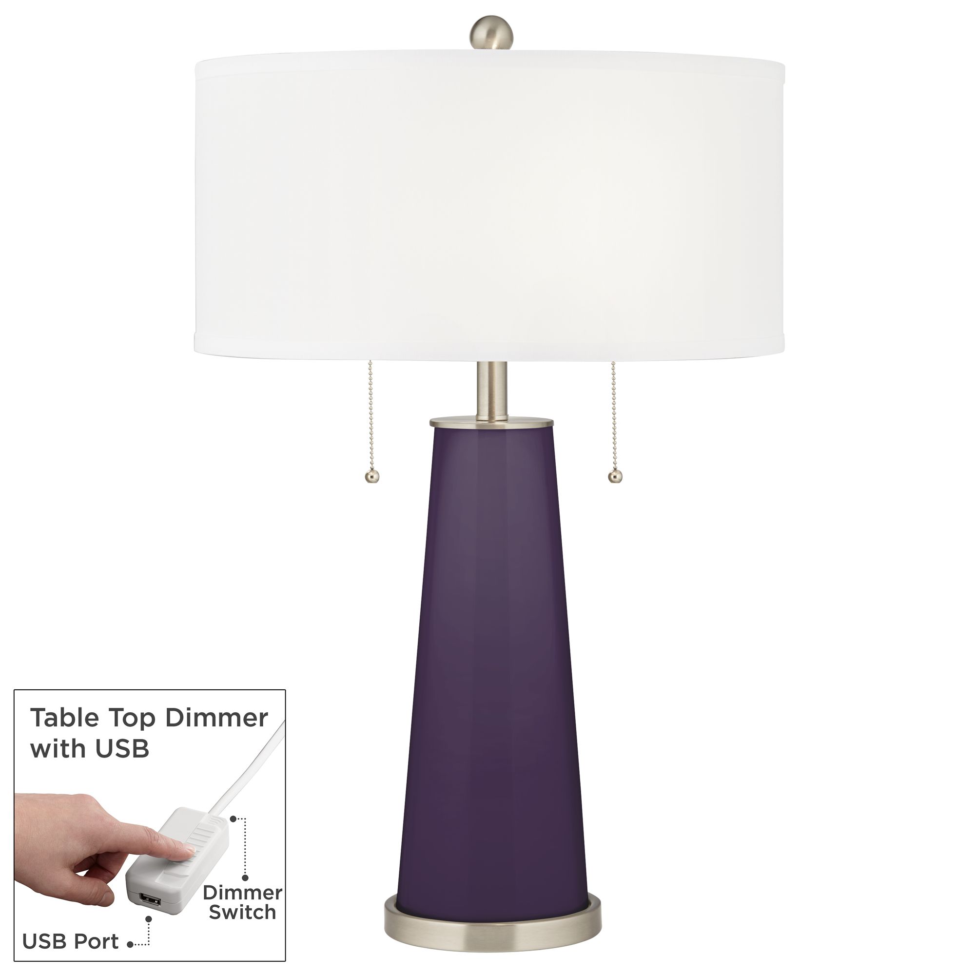 Image Quixotic Plum Peggy Glass Table Lamp With Dimmer
