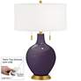 Quixotic Plum Toby Brass Accents Table Lamp with Dimmer