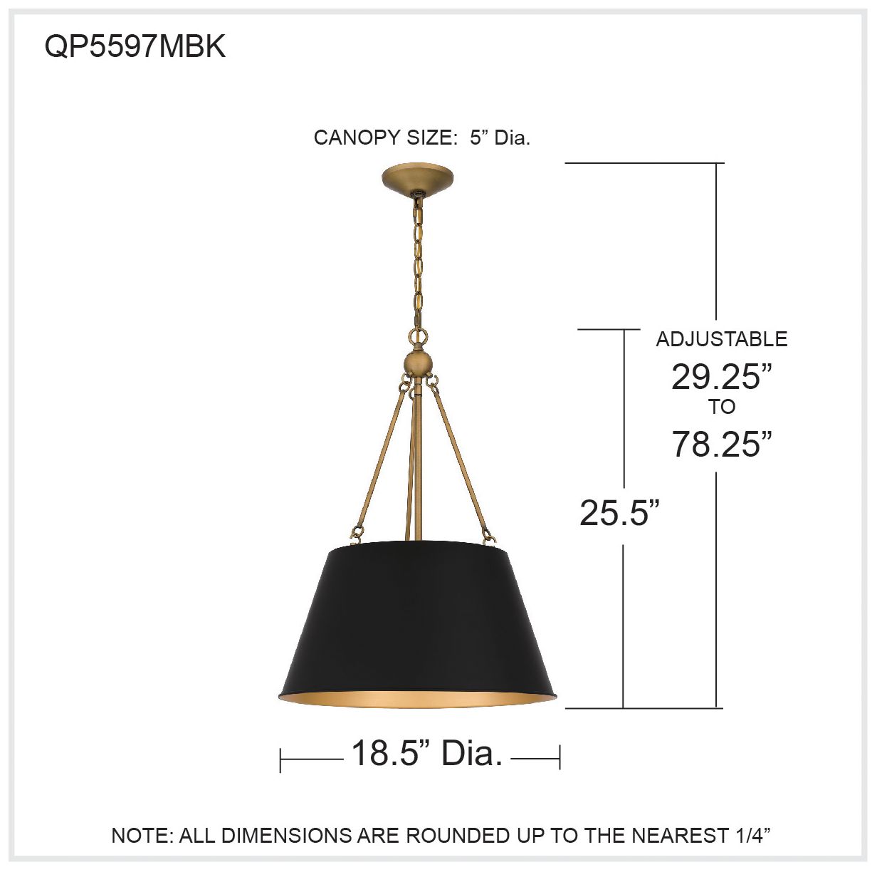 Quoizel Aberdale 18 1/2" Wide Gold and Matte Black Shade Pendant in scene