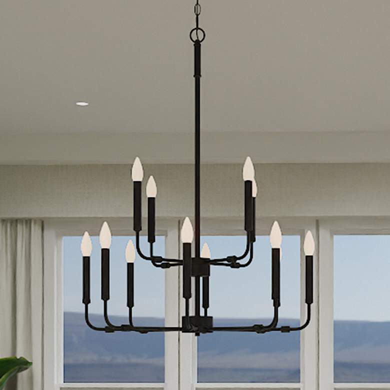Image 2 Quoizel Abner 28"W Matte Black 12-Light 2-Tier Chandelier