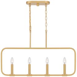 Quoizel Abner 32" Wide Aged Brass 4-Light Linear Chandelier