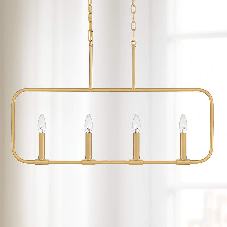 Image 1 Quoizel Abner 32" Wide Aged Brass 4-Light Linear Chandelier