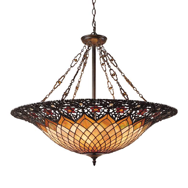 Image 2 Quoizel Adriana 31 1/2" Bronze 6-Light Tiffany-Style Glass Pendant