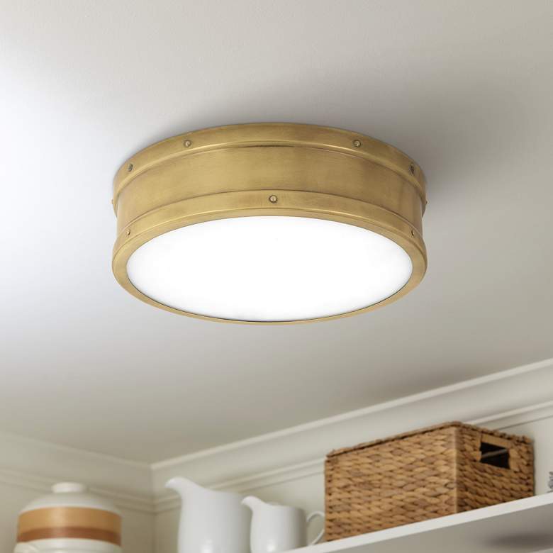 Image 1 Quoizel Ahoy 12 3/4 inch Wide Nautical Weathered Brass LED Ceiling Light