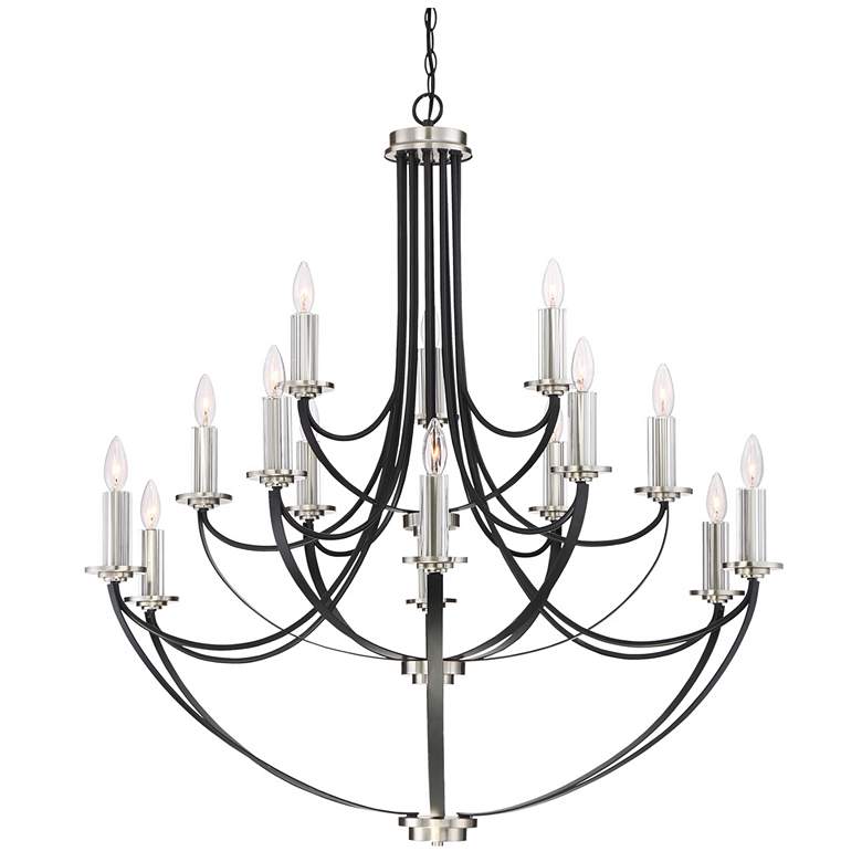 Image 2 Quoizel Alana 41 inchW 3-Tier15-Light Mystic Black Chandelier